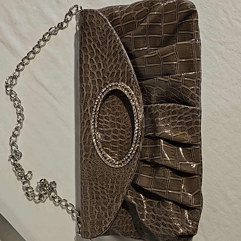 Rhinestone and Faux Leather Clutch